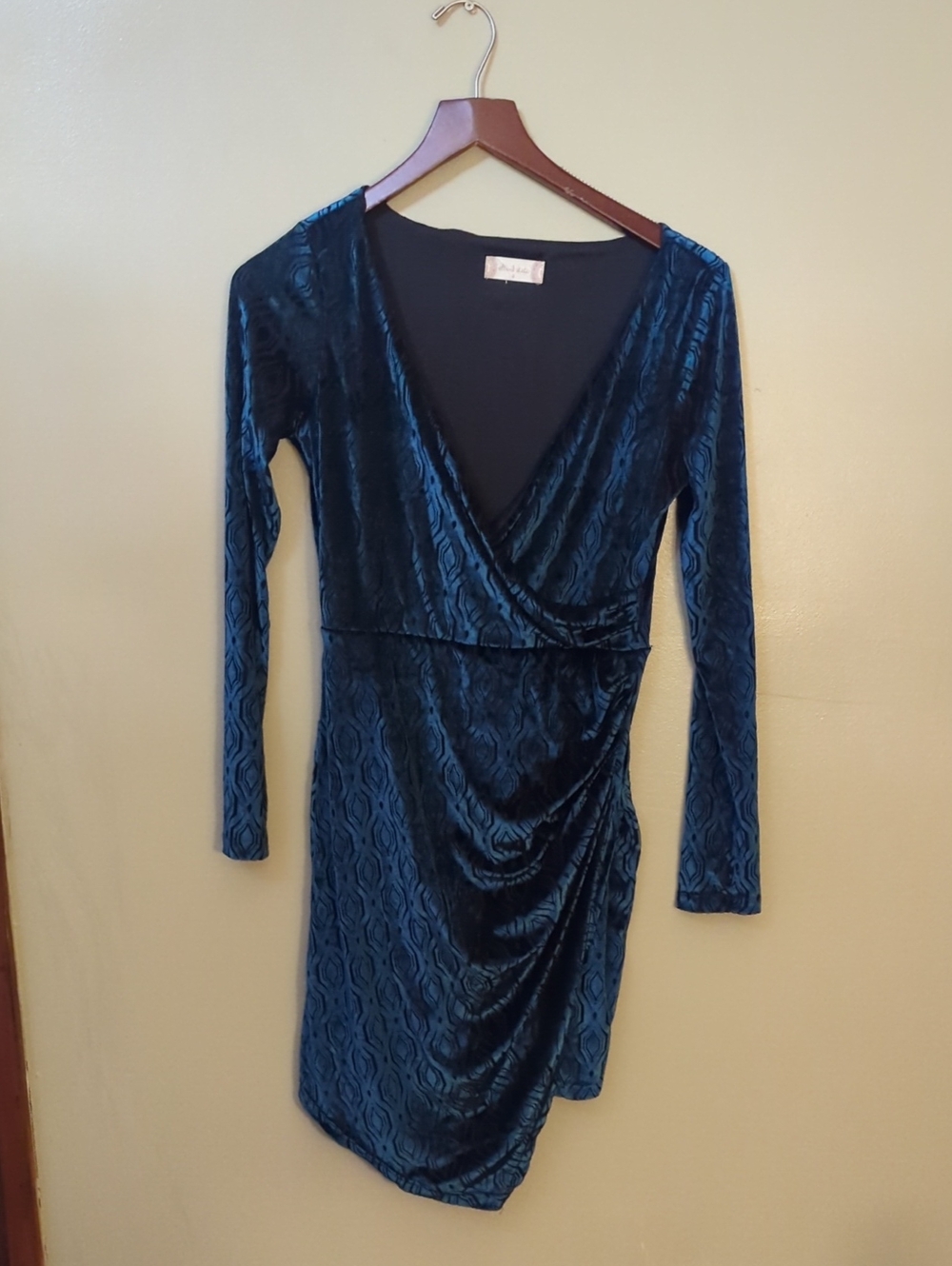 Altar'd State Teal Velvet Wrap Dress - Long Sleeve